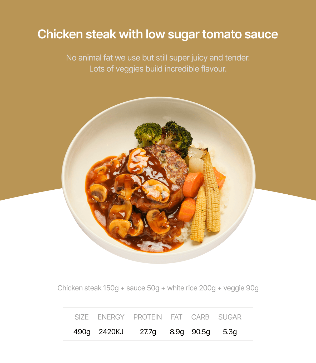 Chicken steak with low sugar tomato sauce detail 1